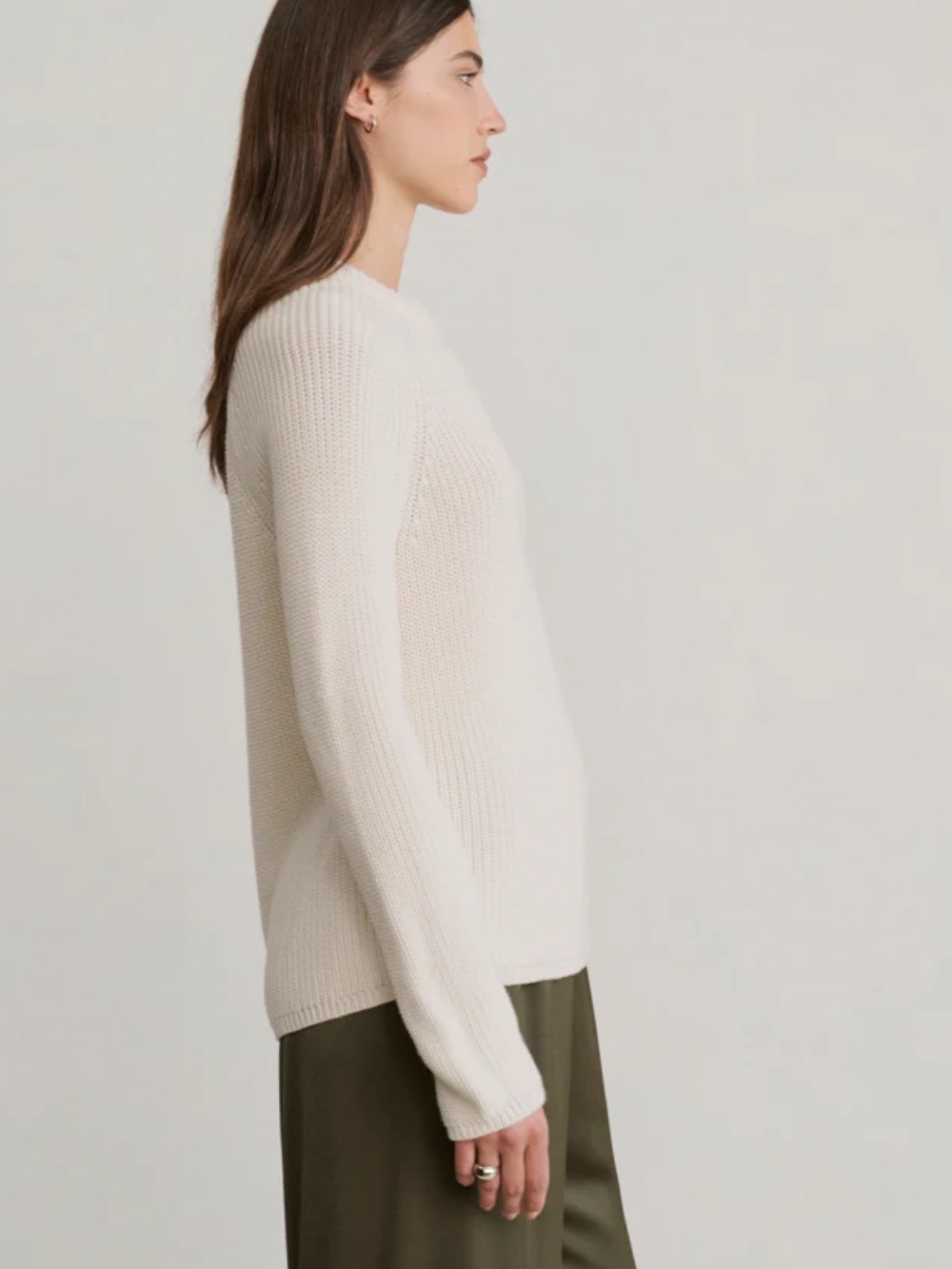 JENNI KAYNE Cotton Fisherman Sweater in Ivory Crewneck Ribbed Knit Classic XL - Picture 4 of 10